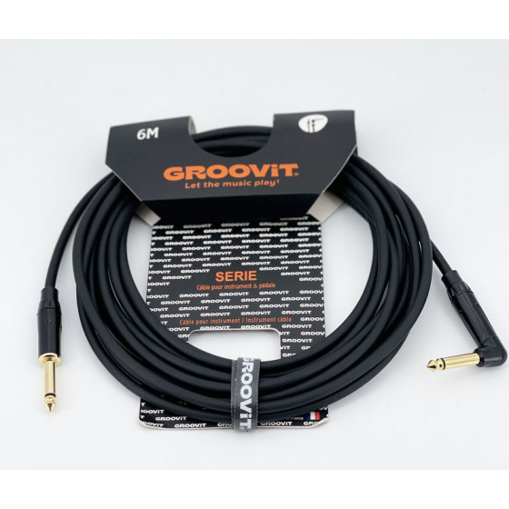 Cable PVC HQ 24AWG noir Blindé jack Droit-Coudé 6m Groovit