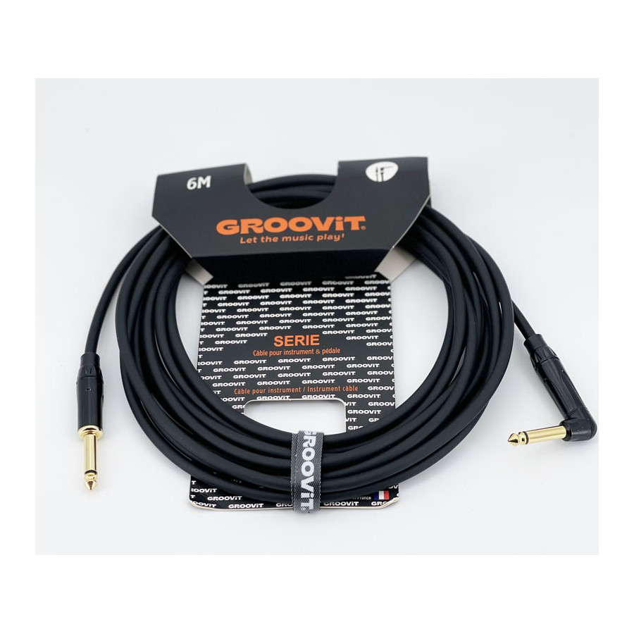 Cable PVC HQ 24AWG noir Blindé jack Droit-Coudé 6m Groovit Cable PVC HQ 24AWG noir Blindé jack Droit-Coudé 6m Groovit
