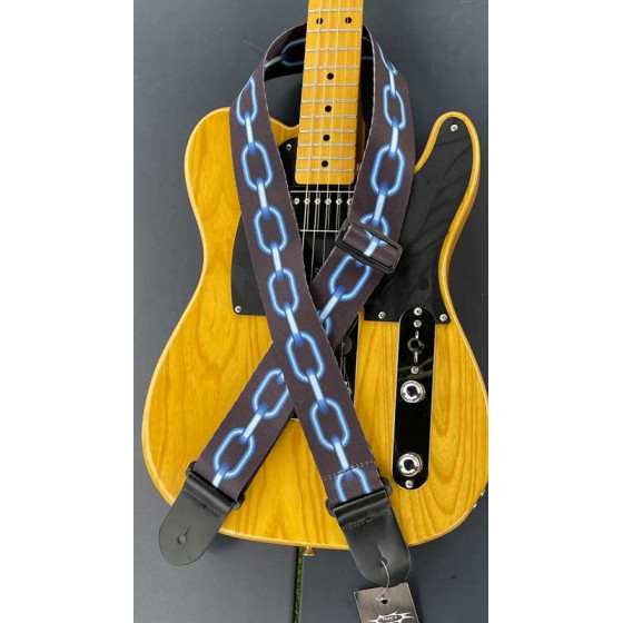 Sangle nylon noir motif chaine bleu Perri's