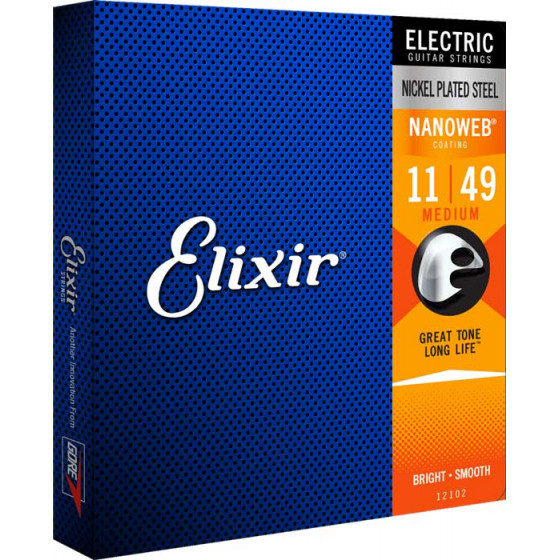 Cordes guitare électrique Medium 11/49 Acier nickelé Nanoweb Elixir