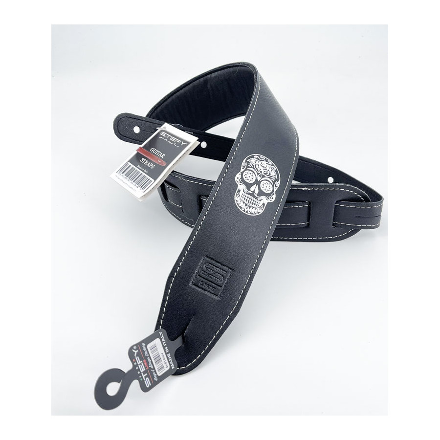 Sangle rembourrée cuir végane noir motif Tête de Mort STEFY LINE SLST604V Sangle rembourrée cuir végane noir motif Tête de Mort STEFY LINE SLST604V