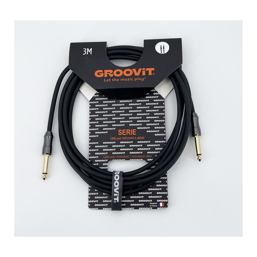 Cable PVC HQ 24AWG noir Blindé jack Droit-Droit 3m Groovit Cable PVC HQ 24AWG noir Blindé jack Droit-Droit 3m Groovit