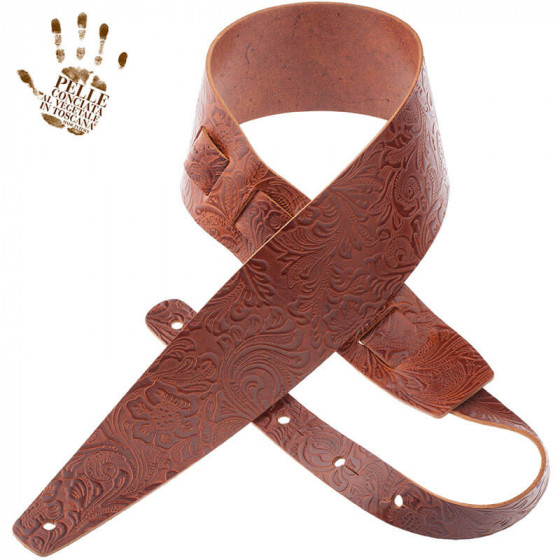 Sangle Holes HC cuir marron embossé Floral 8cm Magrabo
