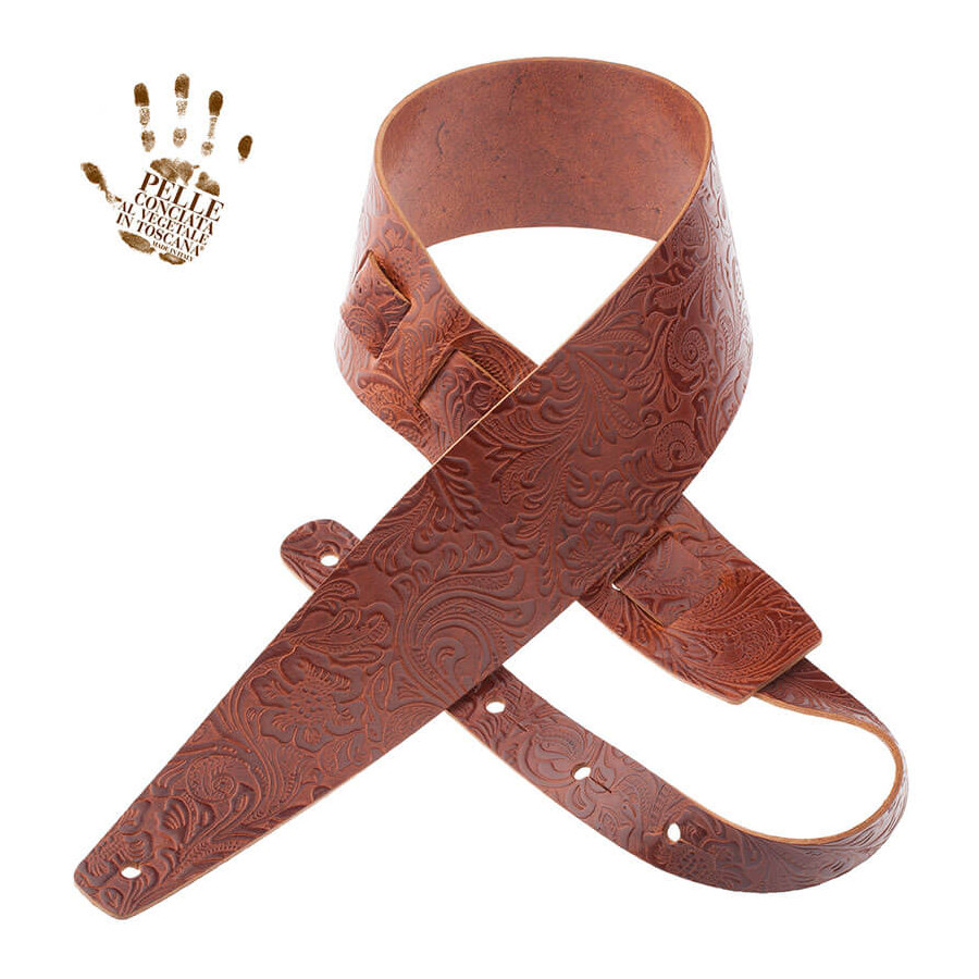 Sangle Holes HC cuir marron embossé Floral 8cm Magrabo Sangle Holes HC cuir marron embossé Floral 8cm Magrabo