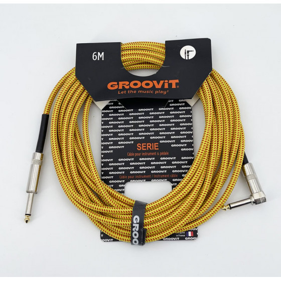 Cable Nylon Tressé HQ 24AWG jaune Blindé jack Droit-Coudé 6m Groovit