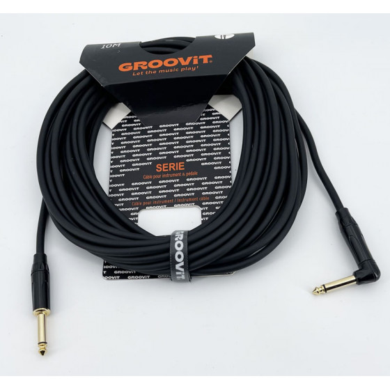 Cable PVC HQ 24AWG noir Blindé jack Droit-Coudé 10m Groovit