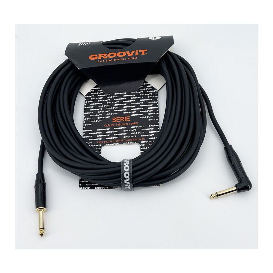 Cable PVC HQ 24AWG noir Blindé jack Droit-Coudé 10m Groovit Cable PVC HQ 24AWG noir Blindé jack Droit-Coudé 10m Groovit