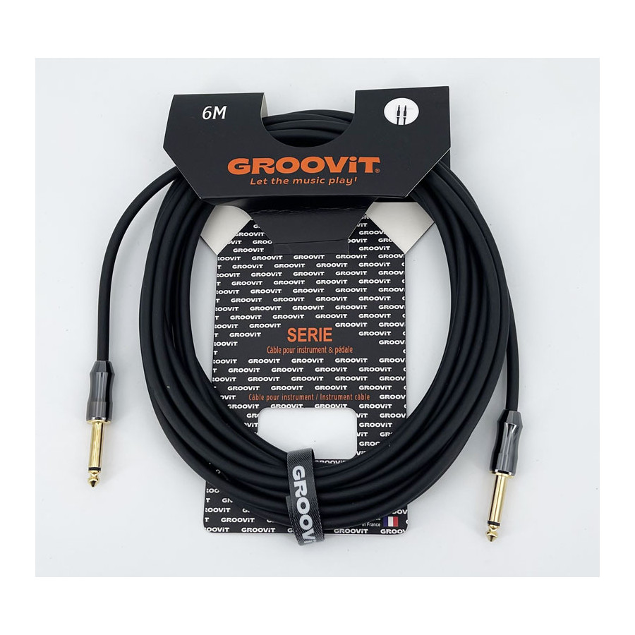 Cable PVC HQ 24AWG noir Blindé jack Droit-Droit 6m Groovit Cable PVC HQ 24AWG noir Blindé jack Droit-Droit 6m Groovit