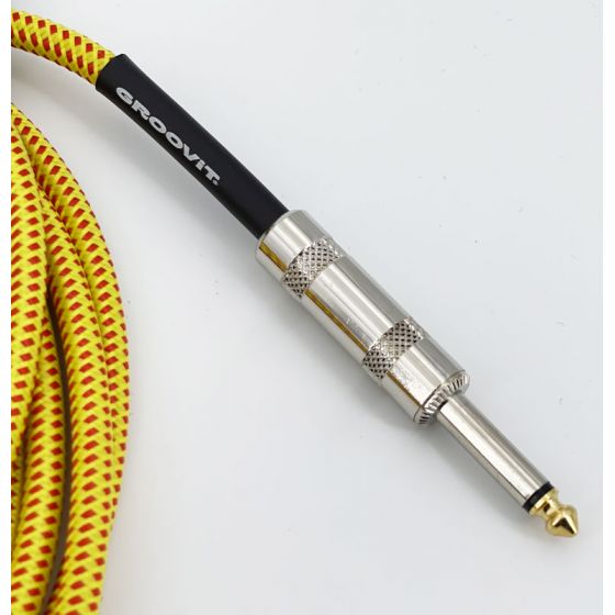 Cable Nylon Tressé HQ 24AWG jaune Blindé jack Droit-Coudé 3m Groovit