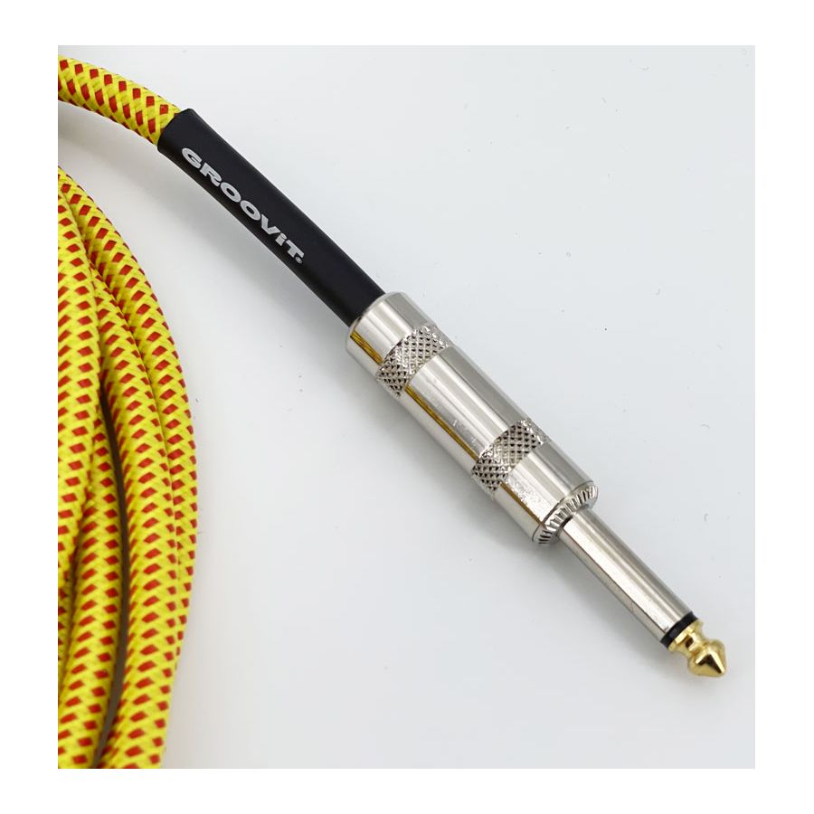 Cable Nylon Tressé HQ 24AWG jaune Blindé jack Droit-Coudé 3m Groovit