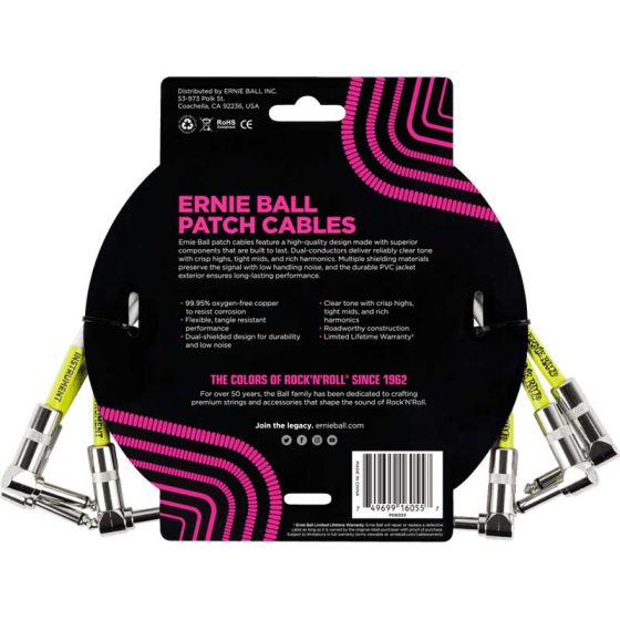 Mini cable Patch - pack de 3 - coudé 30 cm blanc Ernie Ball