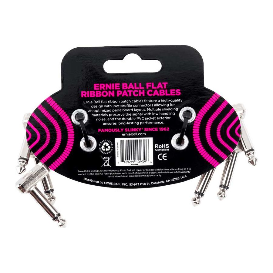 Mini cable Patch - pack de 3 - coudé fin et plat 7,5 cm blanc Ernie Ball