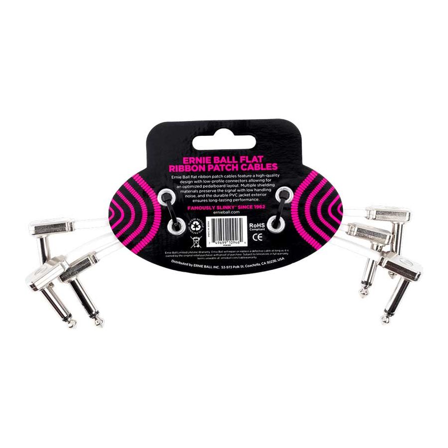 Mini cable Patch - pack de 3 - coudé fin et plat 15 cm blanc Ernie Ball