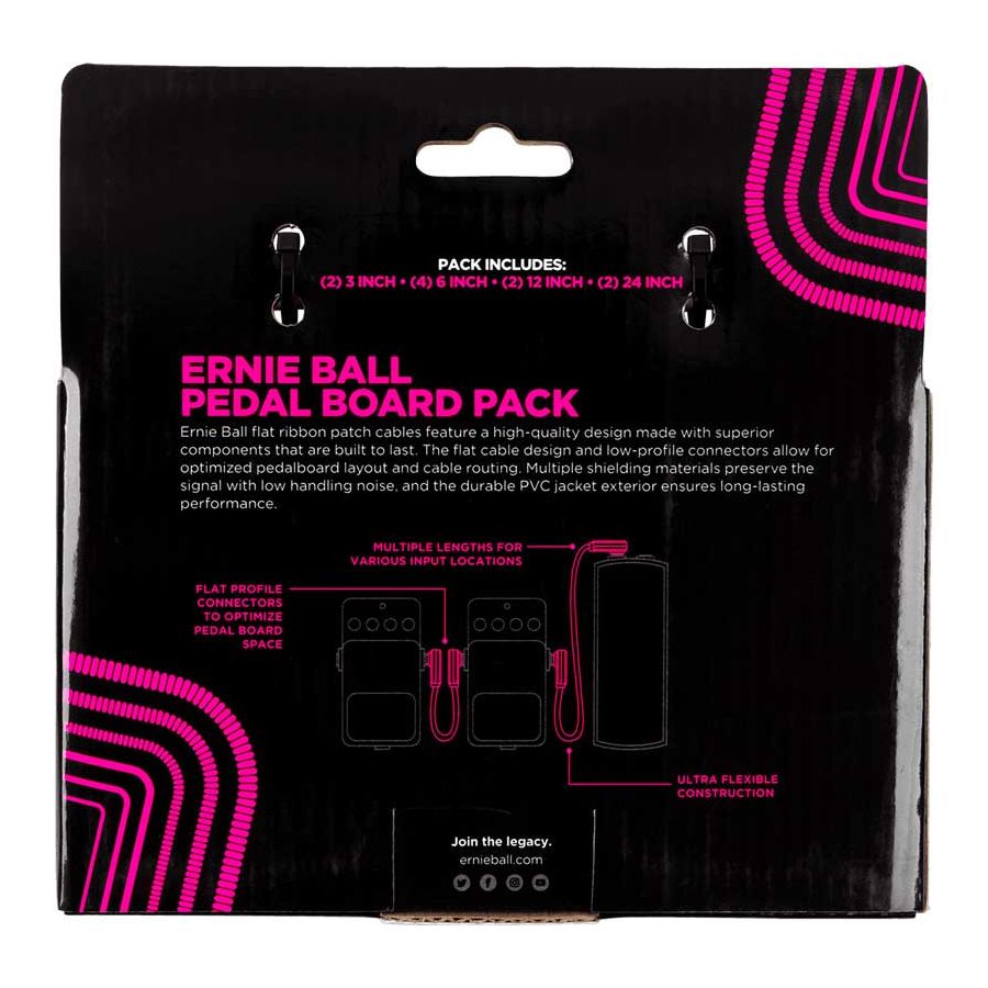 Mini cable - Pack de 10 - coudé fin et plat blanc 2x7,5 - 4x15 - 2x30 - 2x60 cm Ernie Ball