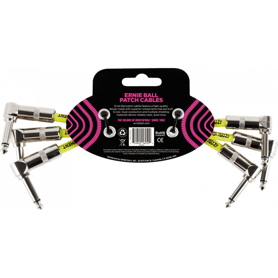 Mini cable Patch - pack de 3 - coudé 15 cm noir Ernie Ball