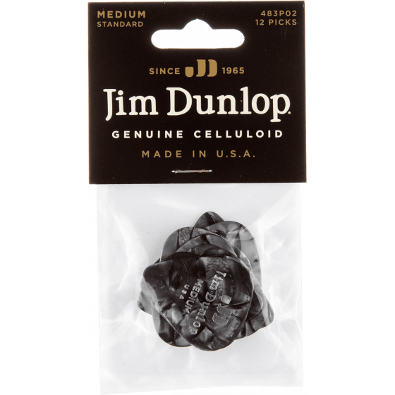 Sachet de 12 Médiators Dunlop Médiator Celluloid Black Perloid medium
